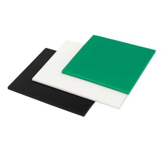 Black, white and green UHMW-PE sheets displayed on the HANSA website